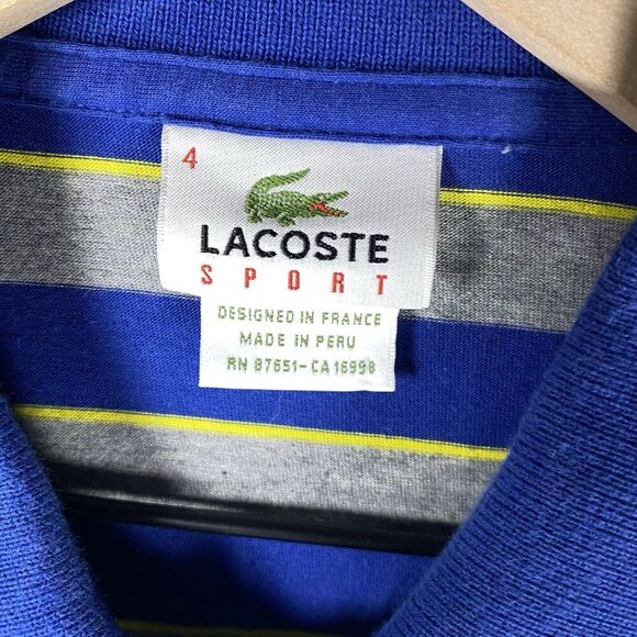 VINTAGE Lacoste Sport Polo Men Size 4 Medium Shirt Grey Blue Striped Classic Fit - Picture 3 of 7